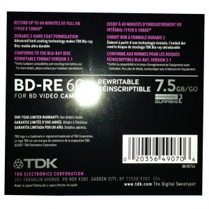 5-Pack TDK Rewritable Blu-ray Disc BD-RE75A8cm7.5GBCamerafor BD Video Camera