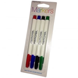 Memorex CD & DVD Markers 4 Pack - Green Black Red Blue For Any CD/DVD