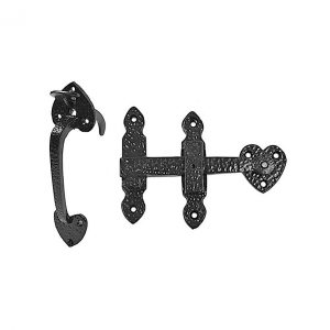 Nuvo Iron Antique Look Colonial Thumb Latch Designed for up to 2-3/8” Thick Gate - Black