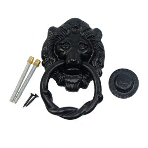 Nuvo Iron Antique Look Lion Head Iron Heavy Duty Ring Colonial Fancy Door Knocker in Black