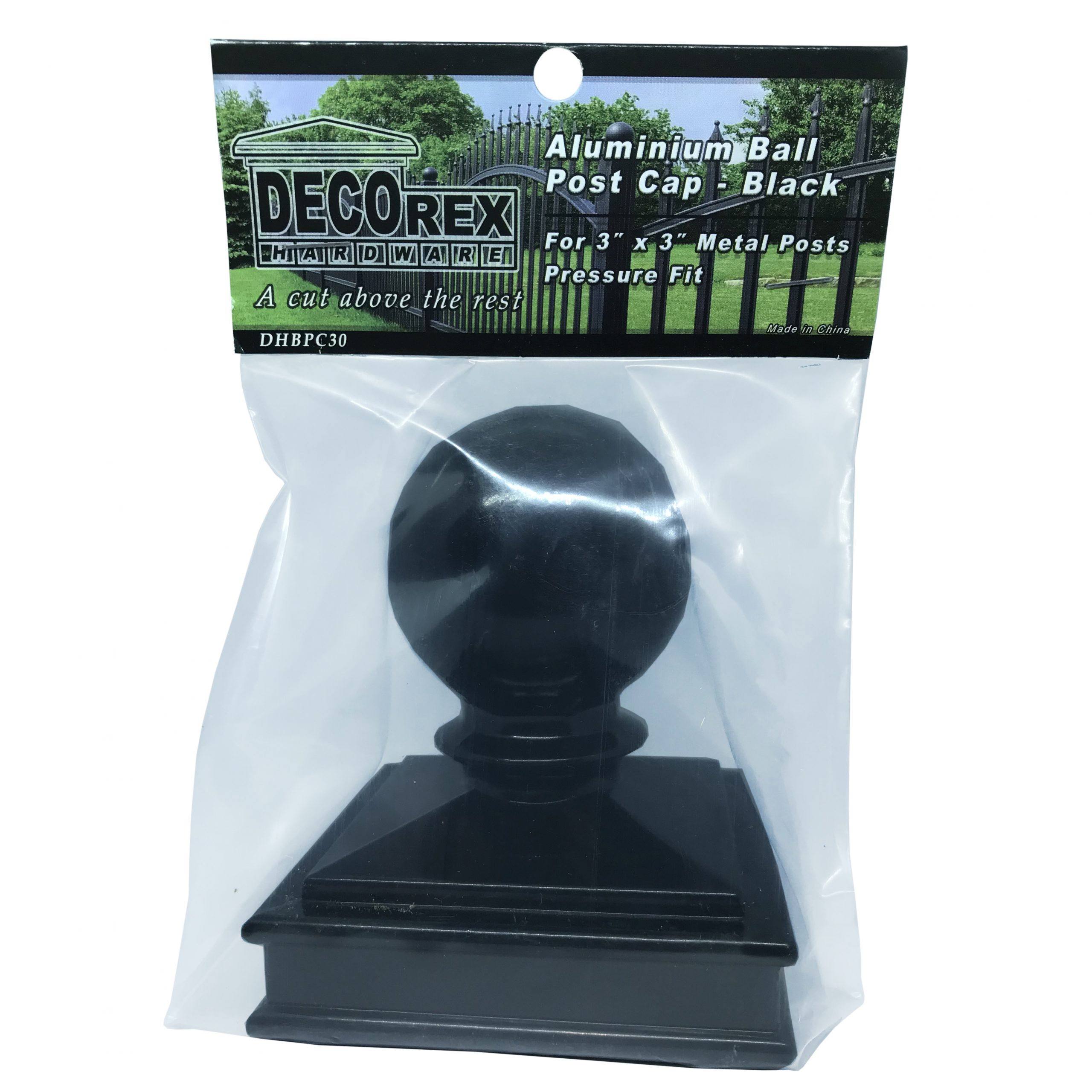 Decorex Hardware Aluminium 3" x 3" Black Ball Post Cap For 3" x 3 Metal Posts - Pressure Fit