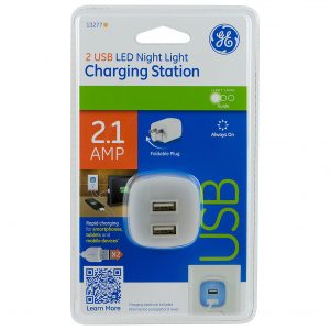 GE 2-USB LED Night Light Charging Station Wall Charger – (2.1Amp/10-Watt) 13277
