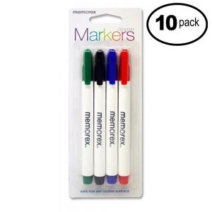 Memorex CD/DVD 4 Permanent Marker,Ink Color: Blue, Black, Green, Red (10 Pack)
