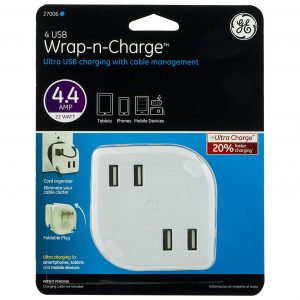 GE Multi-Port USB Wall Charger for Home & Travel, 4 USB Ports, 4.4A / 22W, 27006