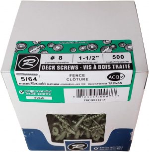 Deck Screws #8 x 1-1/2" ACQ Green Ceramic Finish, Square Drive (500 Pack)