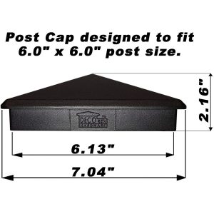 4 Pack Decorex Hardware True 6" x 6" Heavy Duty Aluminium Pyramid Post Cap for True/Actual 6" x 6" Wood Posts - Black (Works ONLY with Actual 6" x 6" Posts. Will NOT Work with Actual 5.5" x 5.5" Posts)