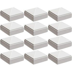 12 Pack Decorex Hardware 2" x 2" Aluminium Pyramid Post Cap for Metal Posts - Pressure Fit - White