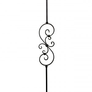 Iron Stair Balusters 1/2" Square x 44" Long, Small Scroll, Hollow, Black Powder Coated - 6pcs - (Satin Black) - DH-08