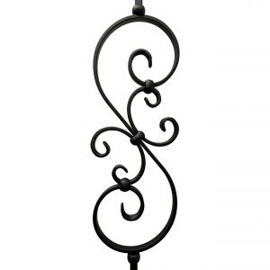 Iron Stair Balusters 1/2" Square x 44" Long, Small Scroll, Hollow, Black Powder Coated - 6pcs - (Satin Black) - DH-08