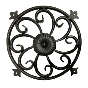 Decorex Hardware 12" Round Ornament Speakeasy/Grill for Gates, Doors, Walls - Wrought Iron, Powder Coated Black - DHOSG-02