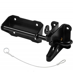Heavy Duty Gate Latch with Cable and Ring - Powder Coated Black - Screws Included - DHHDGL