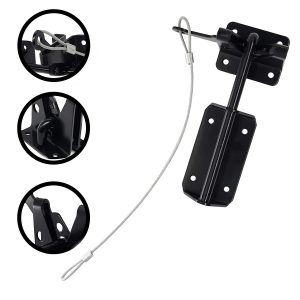 Heavy Duty Gate Latch with Cable and Ring - Powder Coated Black - Screws Included - DHHDGL