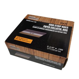 3 1/4" x .120 Ring Shank Strip Nails, Paper Collated, Hot Dip Galvanized (30-34 Degree) - 2500pcs box (DHSNR-314.120)