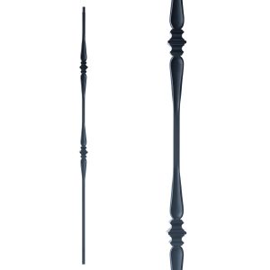 Iron Stair Balusters 1/2" Square x 44" Long, Double Spoon, Hollow, Black Powder Coated - 15pcs - (Satin Black) - DH-17