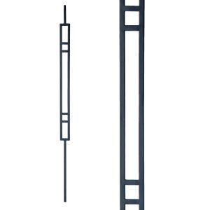 Iron Stair Balusters 1/2" Square x 44" Long, Modern Rectangle with 2 Squares, Hollow, Black Powder Coated - 15pcs - (Satin Black) - DH-22