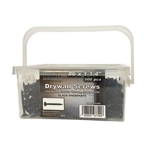 500 pc Box #6 x 1-1/4" Drywall Screws | Phillips Drive | Bugle Head | Fine Thread | Sharp Point | Bit Included | Black Phosphate