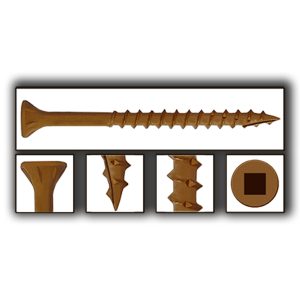 TUROXO #8 x 3" Deck Screws - 2000 PCS - Square Drive, Serrated Thread, Reinforced Neck, Ribbed Head, Self-Drilling Pioint - Ceramic Coated Brown (TDS83.20)